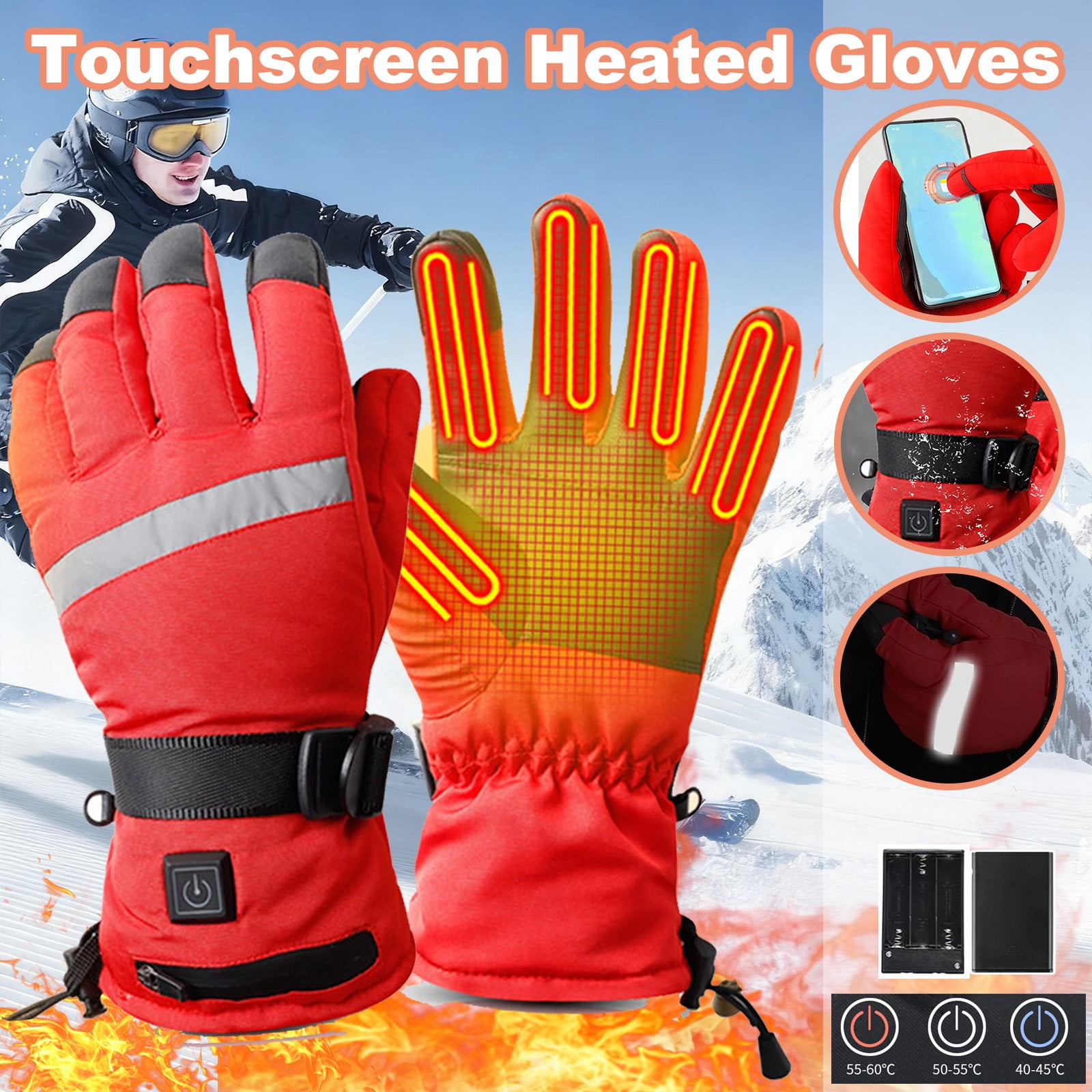 Moocorvic Heated Ski Gloves Women, Electric Warm Cold Weather Snow Gloves for Skiing, Snowboard,Outdoor Motorcycle,Cycling