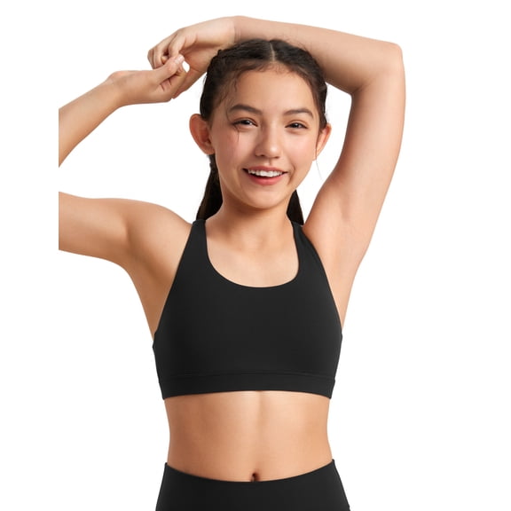 CRZ YOGA Girls Butterluxe Cross Back Sports Bra Yoga Athletic Casual Tops Scoop Neck Padded Crop Kids Teen