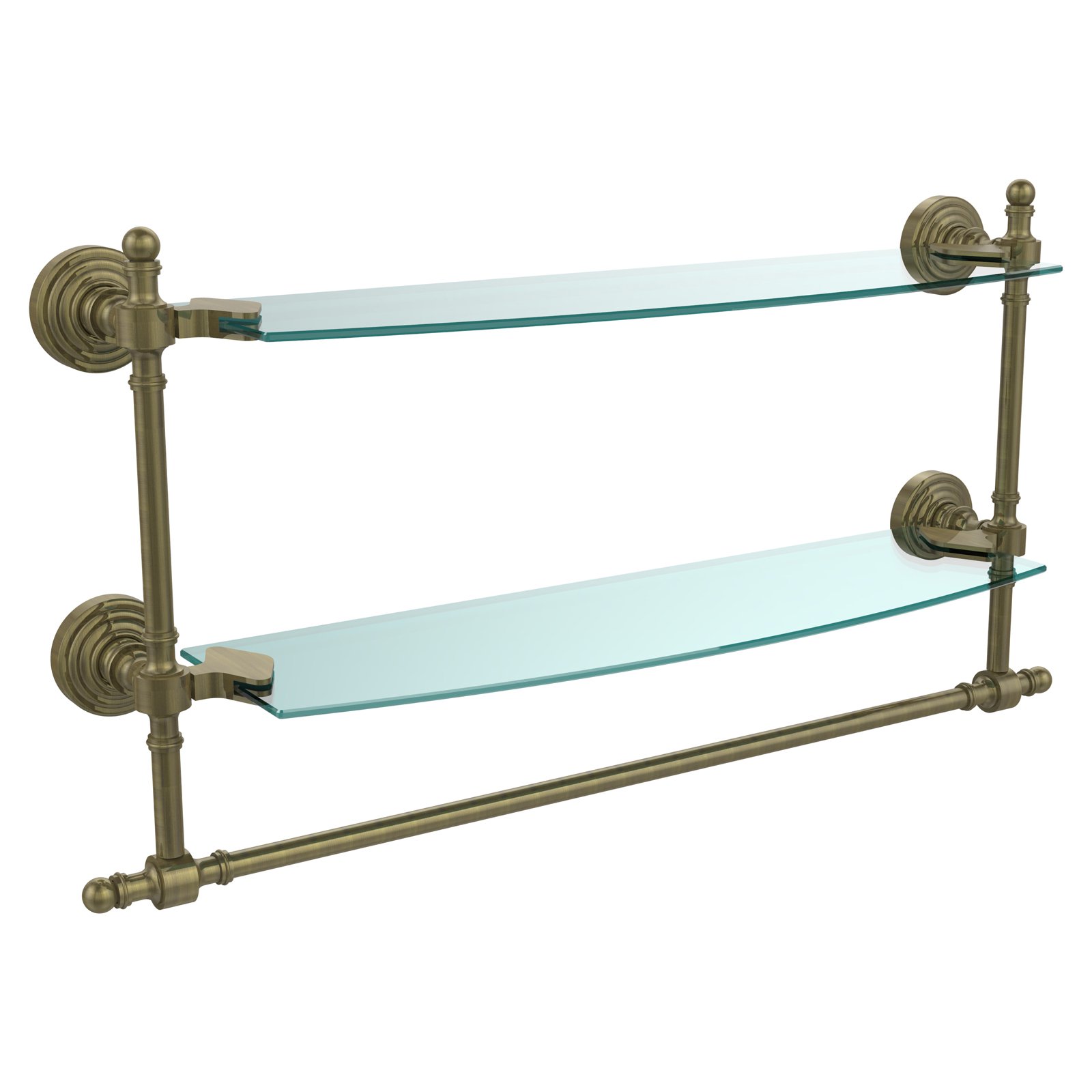 Retro Wave Collection Two Tiered Glass Shelf with Integrated Towel Bar - Antique Copper / 18 Inch - image 2 of 2