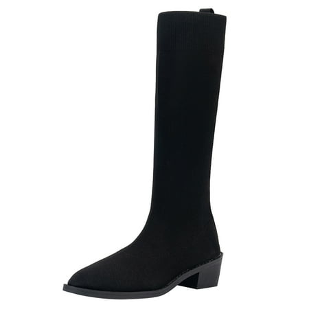 

fvwitlyh Knee High Boots Women Knee High Lace up Boots for Women Heel Ladies Solid Color Breathable Stretch Knit Pointed Women High Heel Boots Size 14