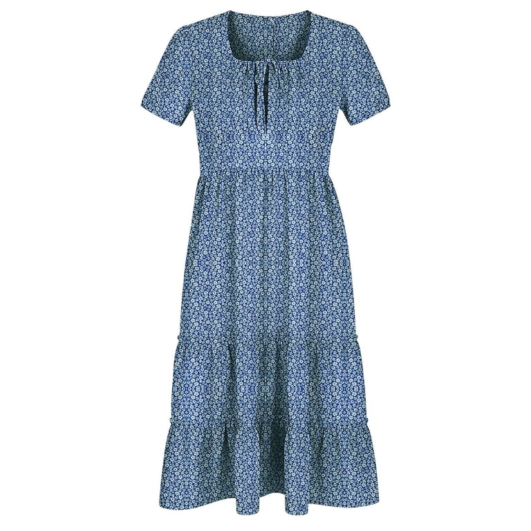 Women's Flowy Chiffon Bohemian Maxi Dresses, Elegant Square Neck Short  Sleeve Summer Tiered Beach Vacation Dress - Walmart.com