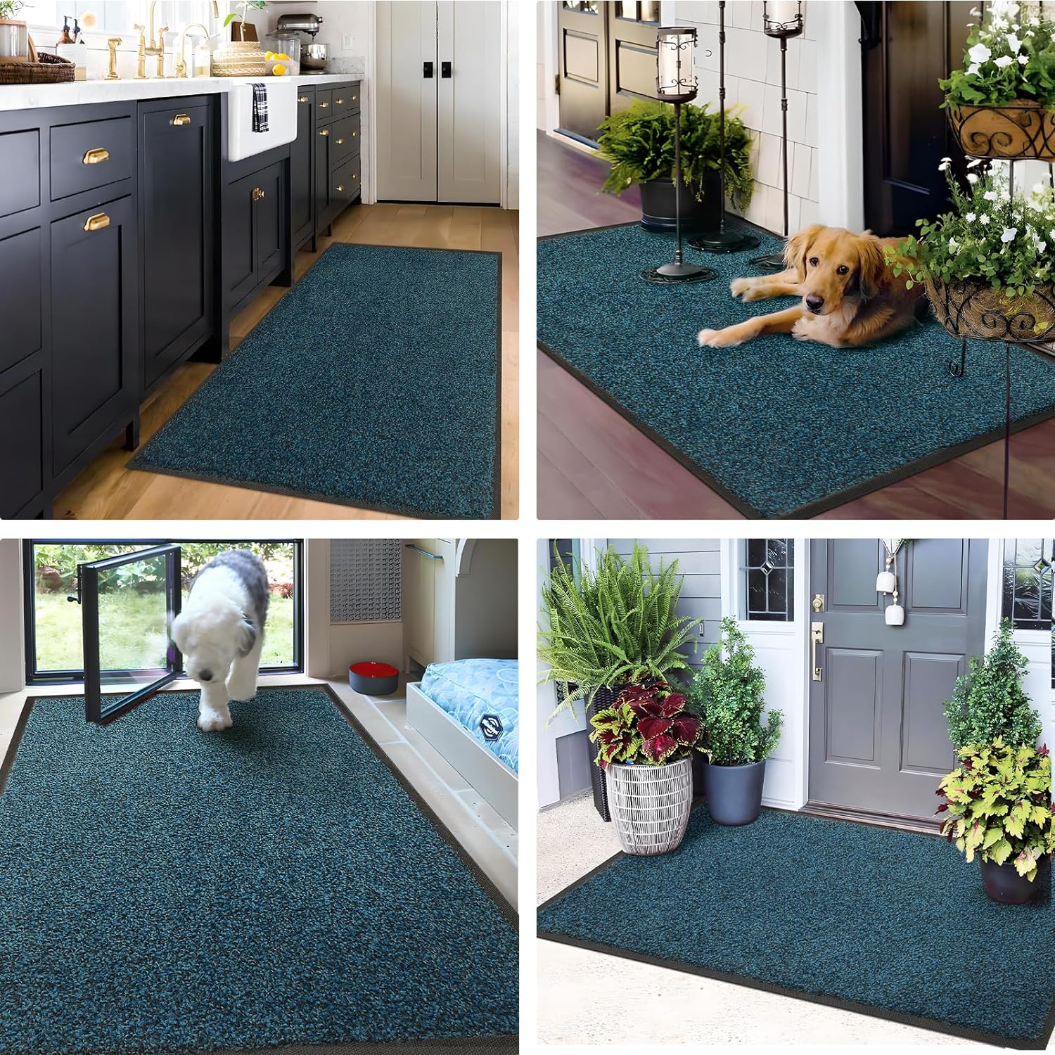 Front Door Mat, Dirt Trapper Welcome Mat for Outdoor Indoor, Non-Slip Waterproof Doormat, Durable Machine Washable Low Profile Entry Rug for Back Door Outside Patio Porch, 36" x 24", Blue