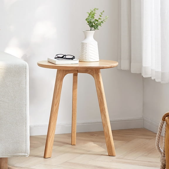 Leumius Round End Table,Small Side Table Coffee Table Bedside Table Night Stand for Living Room Bedroom & Balcony,Natural