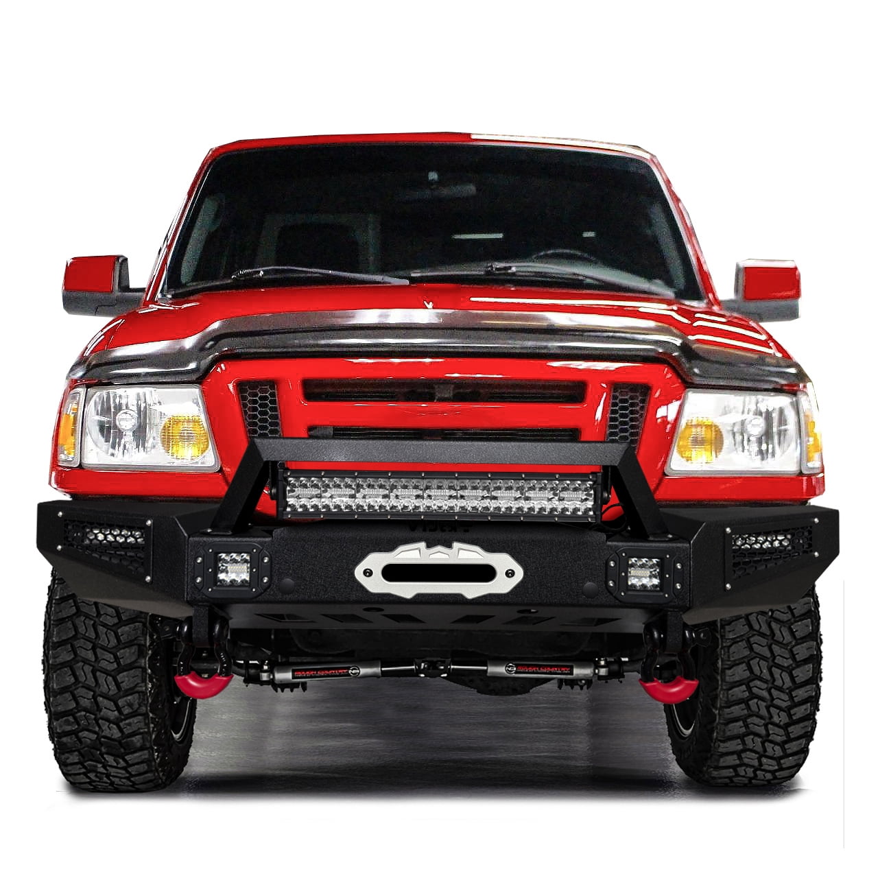 Vijay Compatible with 1998-1999-2000-2001-2002-2003-2004-2005-2006-2007-2008-2009-2010-2011 Ford Ranger Front Bumper Textured Black Steel with Light and D-ring