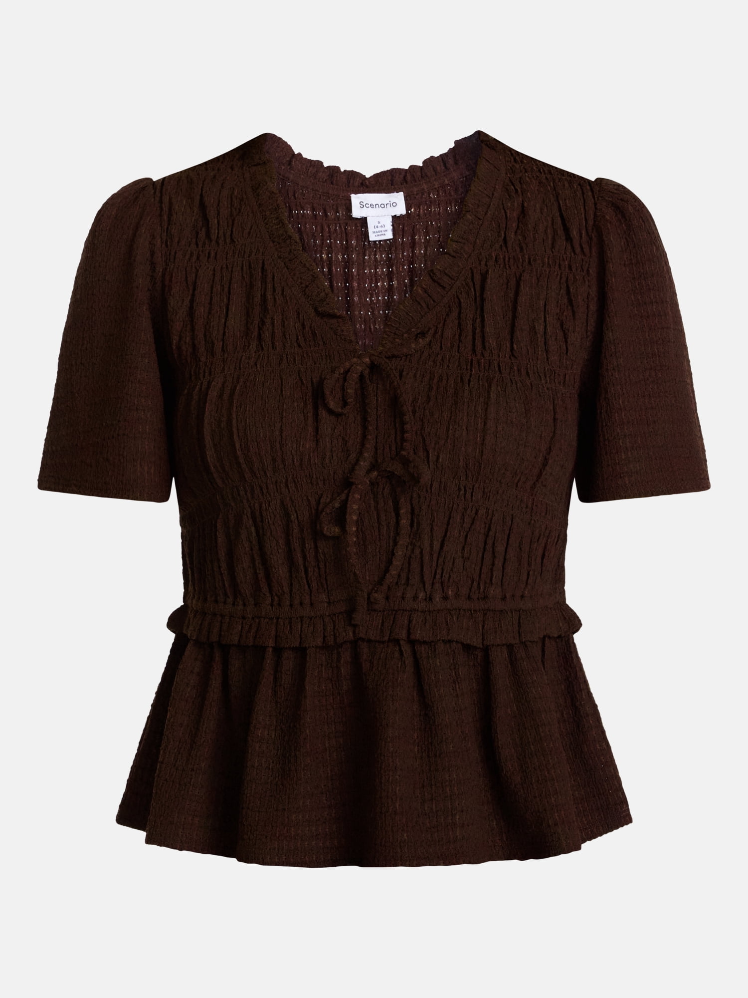 Scenario Women's and Women's Plus Textured Tie Front Top, Sizes XS-4X