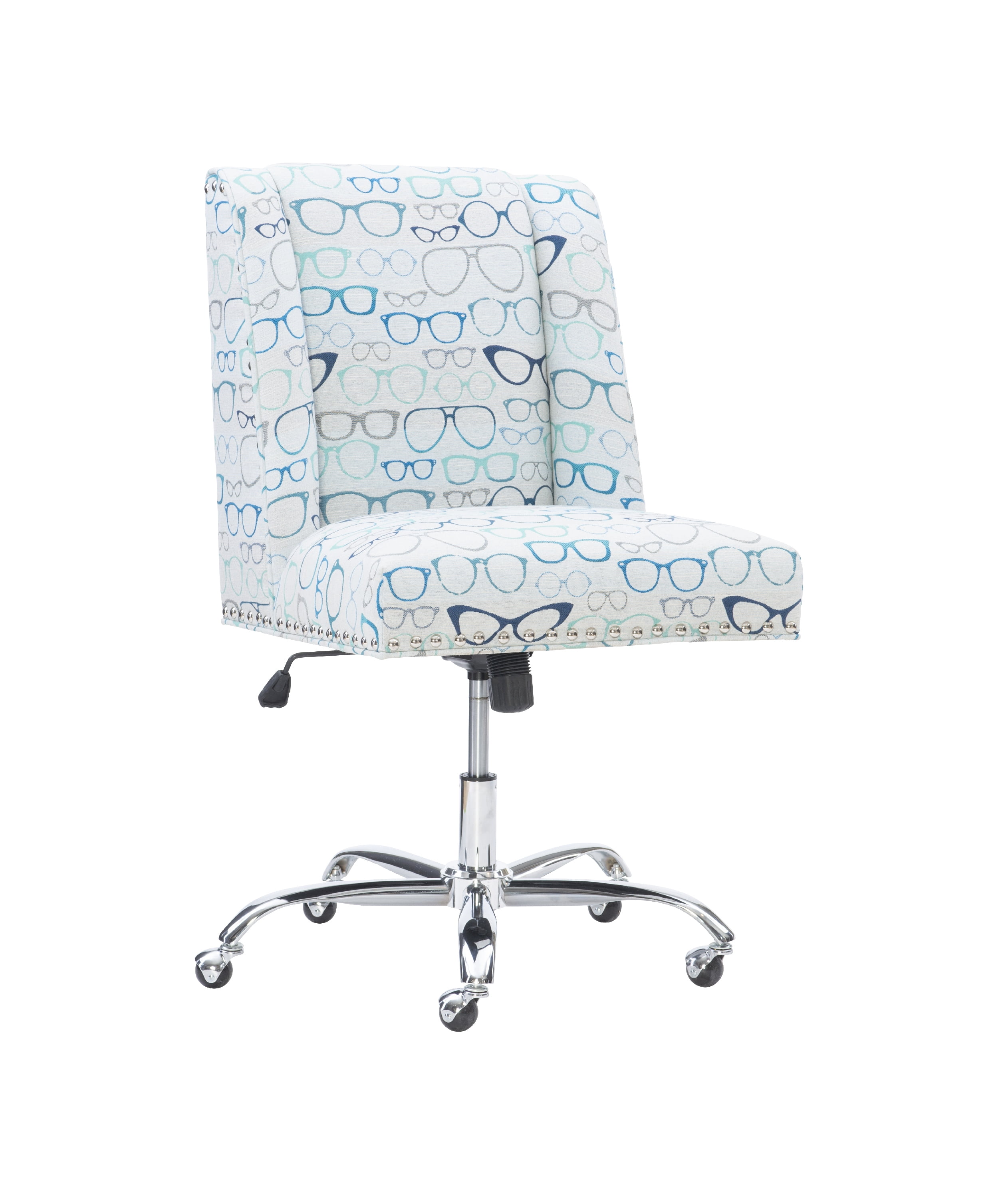 Linon Draper Wood Upholstered Glasses Office Chair in Blue