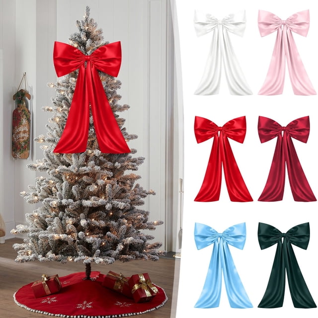Adorno de lazo para el topper del árbol de Navidad 40x110cm | Decoración extra grande con cinta de satén rojo | Fibra de poliéster, sin olor, soporte festivo | Casa de vacaciones, fiesta, hotel