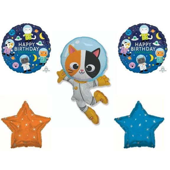 Astronaut Calico Space Cat Kitten Happy Birthday Party Balloons Decorations Supplies