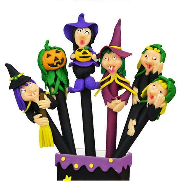 12Pcs Halloween Ballpoint Pen Polymer Clay Wizard Witch Roller Ball Pen Party Favors Gift (Random Style)