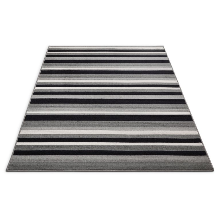 Well Woven Non-Skid/Slip Rubber Back Antibacterial Solid Stripes Multi Color Grey Thin Low Pile Machine Washable Indoor Outdoor Area Rug, Size: 20 x