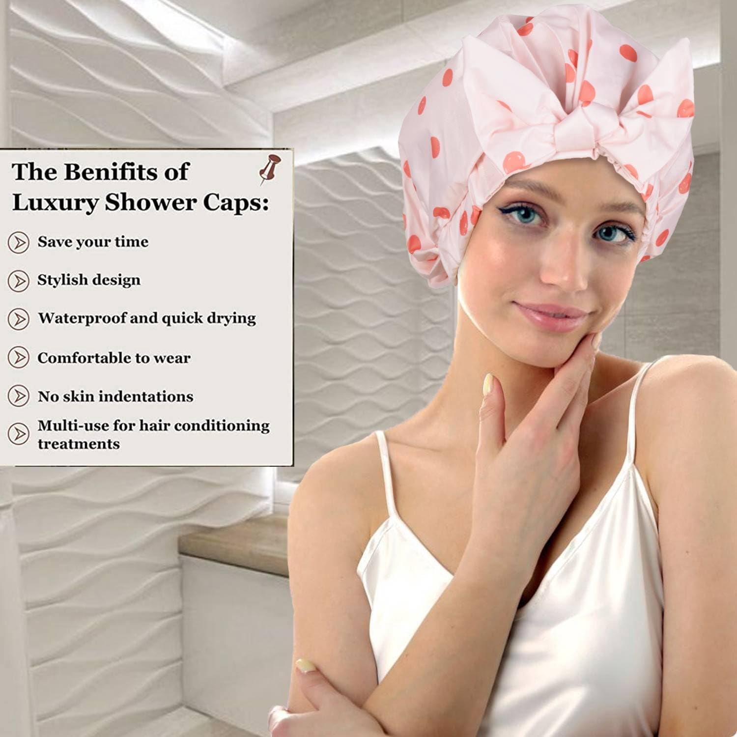 Shower Cap Luxury Shower Caps for Women Reusable Waterproof Hair