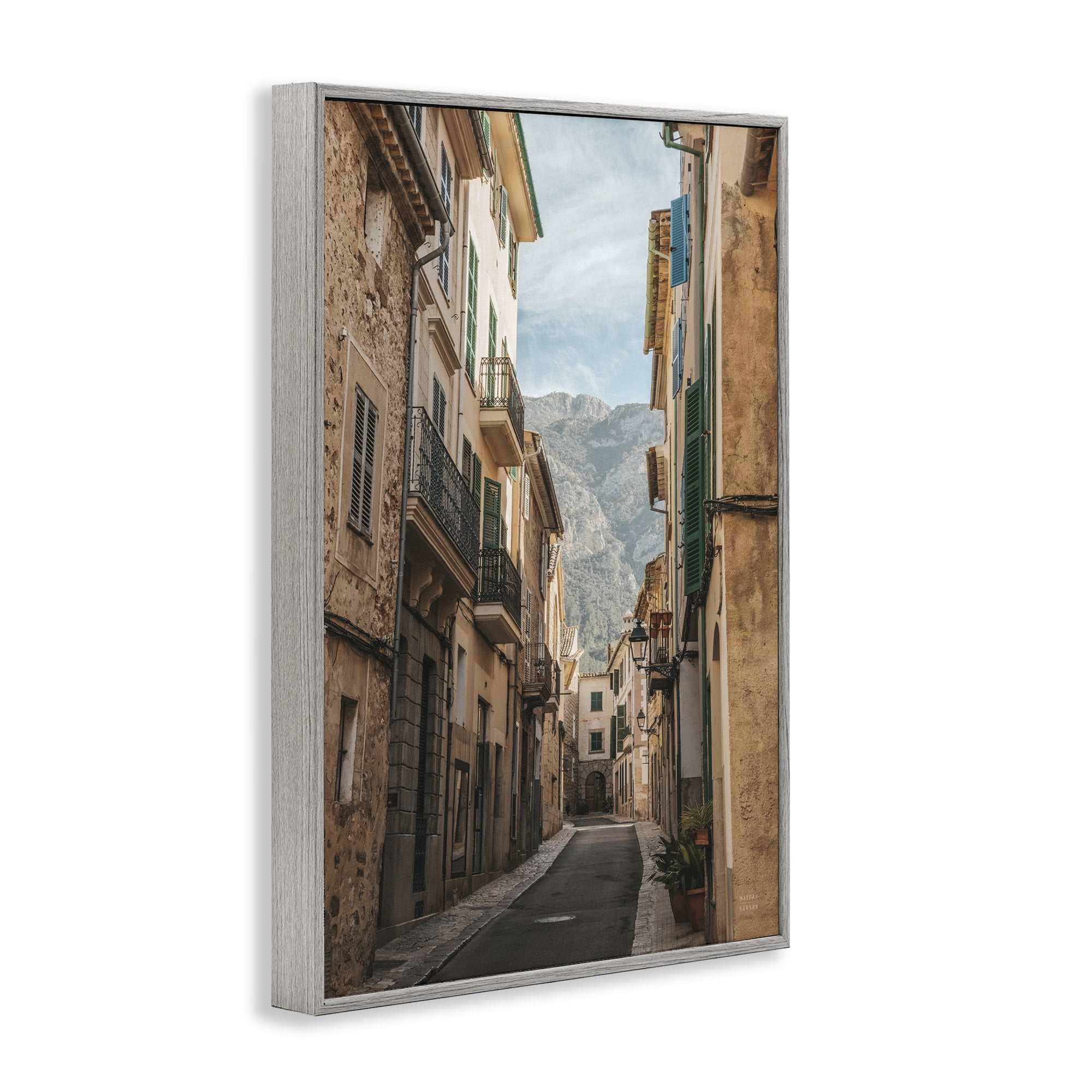 Stupell Industries Spanish Town Street Town & City Photography Gray Framed Art Print Wall Art, 12 x 18