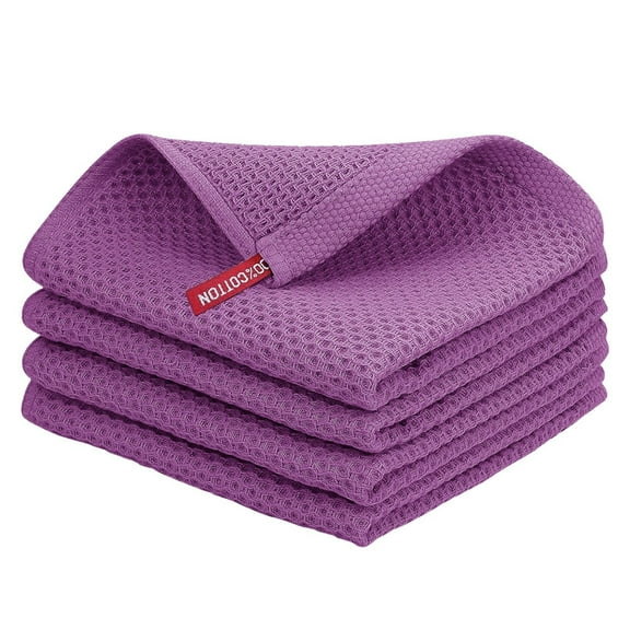 Cotton Dish Cloths Weave Soft and Absorbent Dish Towels 4 Pack Dish Rags 13.4 X 13.4 Inches Dishcloths for Kitchen Washing Dishes 4Pc Kitchen Towel 34*34Cm Deep Purple