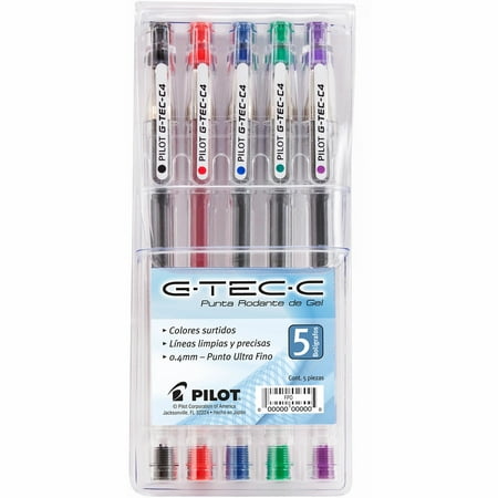 Pilot G-Tec-C Gel Ink Rolling Ball Stick Pen, Ultra Fine Point, Assorted Ink, 5-Pack pouch