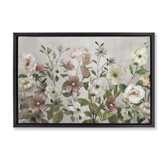 Stupell Industries Farmhouse Garden Meadow Arrangement Black Floating Frame Canvas Art, 25 x 17, by Nan