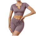 thumbnail image 2 of Dwaogom Women Casual Solid Color Drawstring Shorts Zippered Shorts Sleeve Round Neck Blouses Set Women'S Knit Outfits Sweater Sets Long Sleeve Cozy Casual Pajamas, 2 of 5