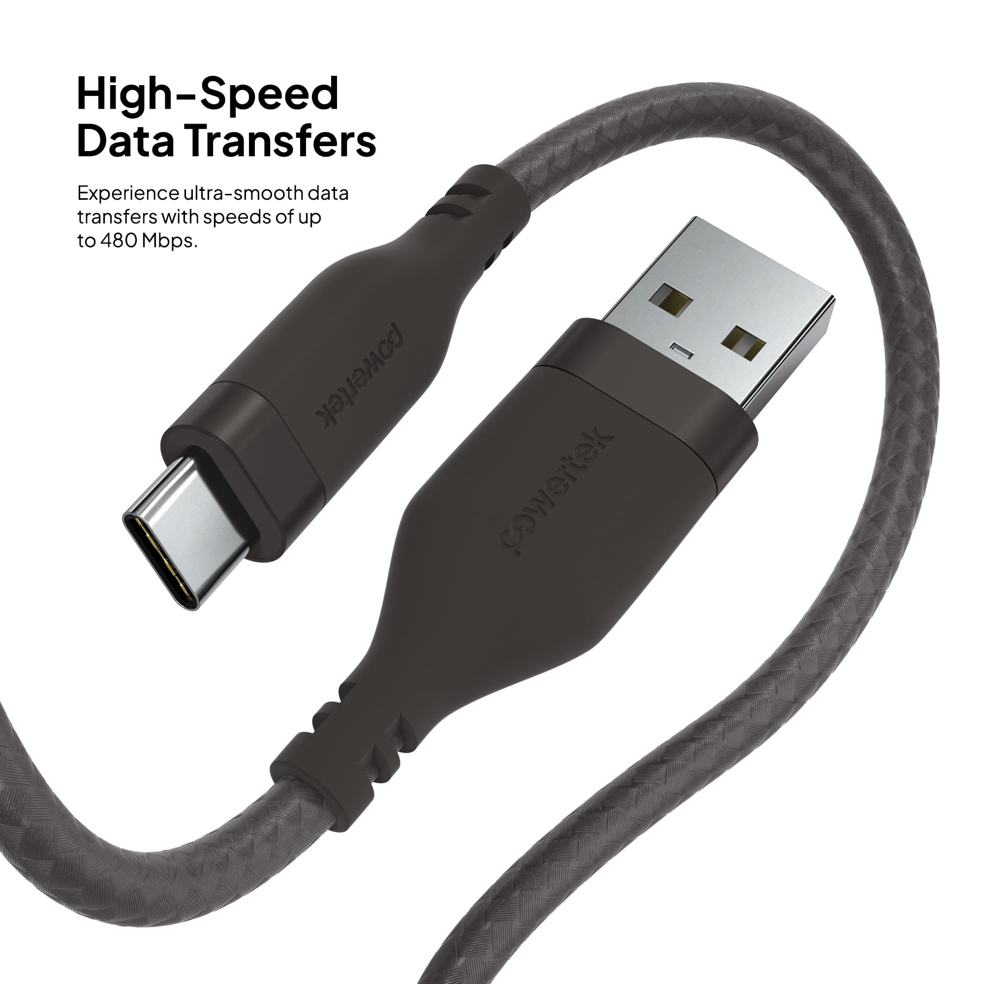 Powertek USB-A to USB-C (Type-C) Charging Cable, Carbon Design Texture, 6 ft, Grey