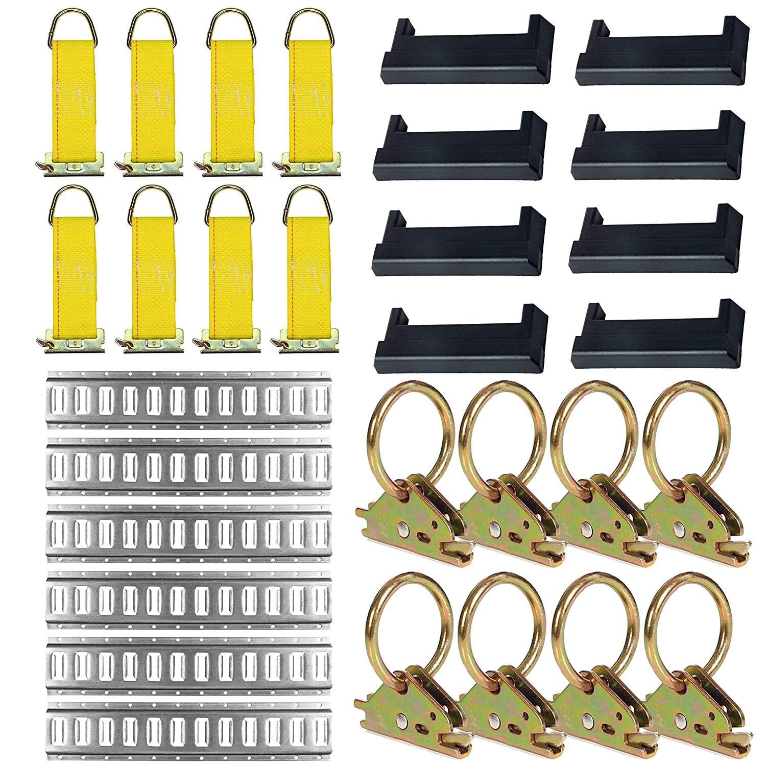 ETrack TieDown KIT! 6 Galvanized 5' Horizontal E Track Rails, 8 End