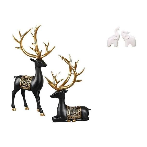 Colección De 2 Estatuas De Resina De Reno Y Alce Y Esculturas De Elefante, Adornos únicos De Decoración De Mesa, Figuras De Animales Para Gabinete, Mesa, Entrada, Oficina, Dormitorio,