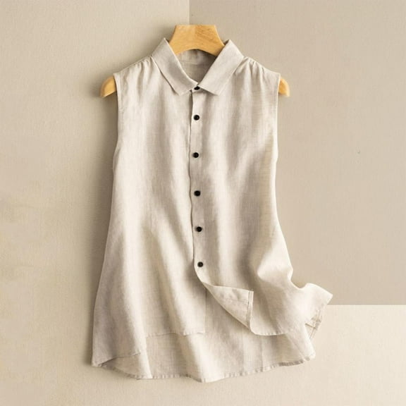 Plus Size Tank Tops for Women 2025 Casual Loose Sleeveless Lapel Neck Button Down Shirts Cotton Linen Flowy Tops