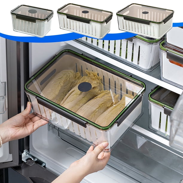 Caja de mantenimiento de alimentos frescos sellada de grado alimenticio de gran capacidad con inserto de drenaje | Recipiente de plástico apto para lavavajillas y microondas | 32,1x22,1x11,5cm