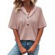 thumbnail image 2 of Blusas de Verano para Mujer, de Punto Gofre, de Corta, con Cordón, Sudaderas con Botones y Cuello en V, Blusas Informales, Camisas. Rosa XXL, 2 of 9