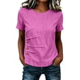 thumbnail image 6 of Josdec Women's Cotton Linen Blend Round Neck Short Sleeve Side Button Detail Casual Summer Beach Vacation Top S-XXXL, 6 of 7