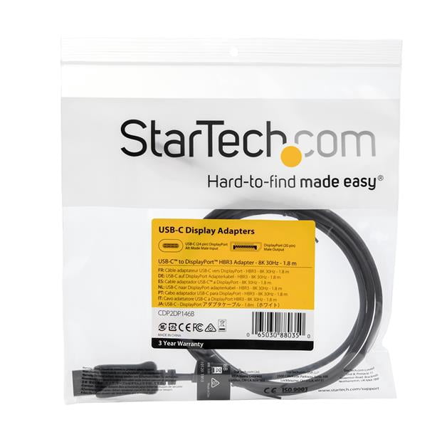 StarTech.com CDP2DP146B 6 ft. (1.8 m) USB-C to DisplayPort 1.4 Cable, 8K 60Hz - Black
