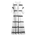 thumbnail image 4 of Lnmiateer Women Boho Maxi V Neck Dress Ruffle Lace Up Bust Puff 3/4 Sleeve Elastic Waist Side Slit Flowy Beach Long Casual Wear, 4 of 7