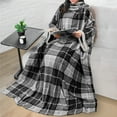 thumbnail image 1 of PAVILIA Fleece Blanket with Sleeves for Women Men Adults, Wearable Blanket Warm Soft Plush, Hug Sleep Pod Snuggle Pocket Sleeved TV Throw Wrap, Cozy White Elephant Gifts Ideas for Mom Wife, Plaid Gray, 1 of 7