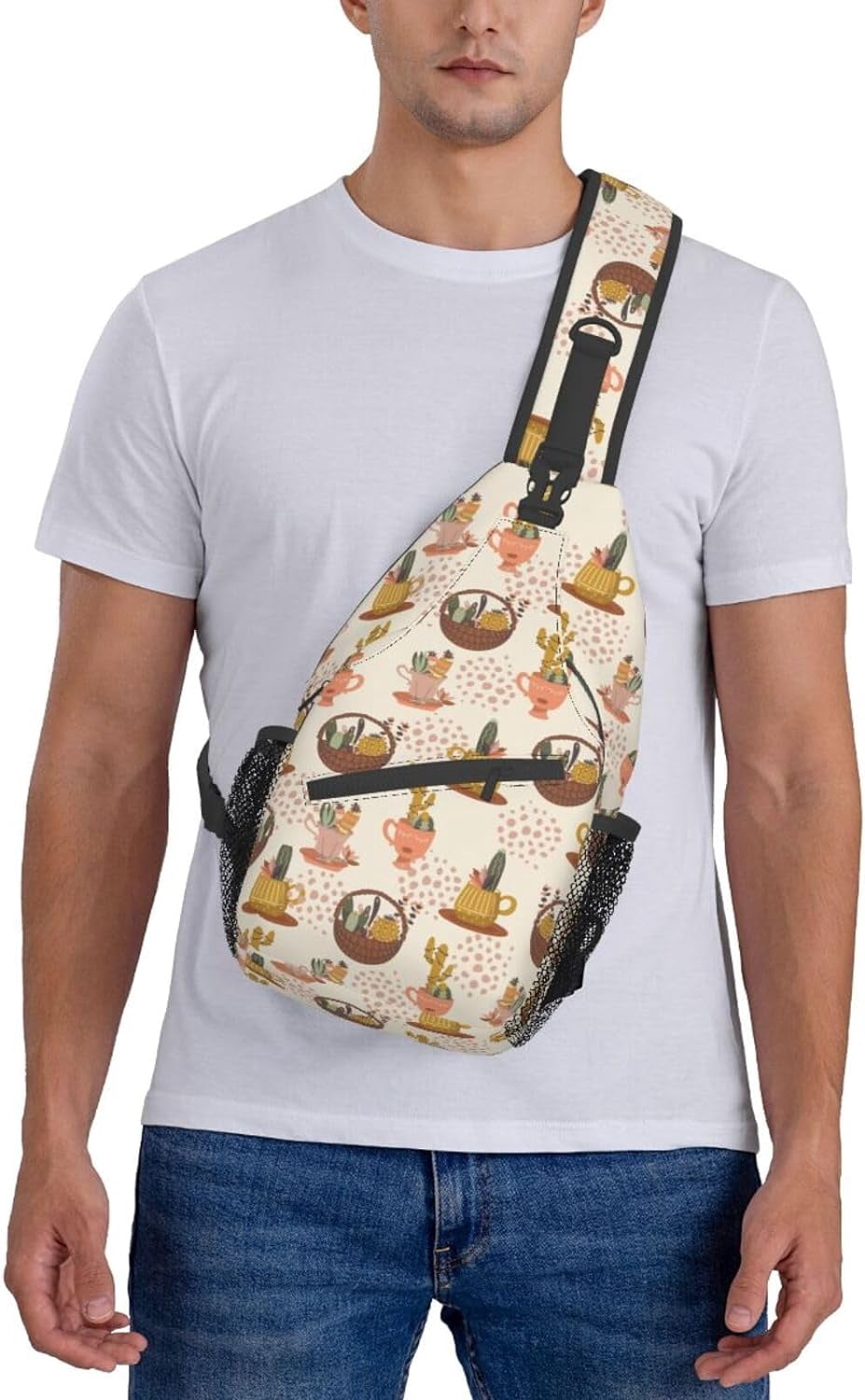 Cute Cactus Pattern Sling Bag Crossbody Hiking Travel Chest Bags Backpack Shoulder Daypack for Women Men