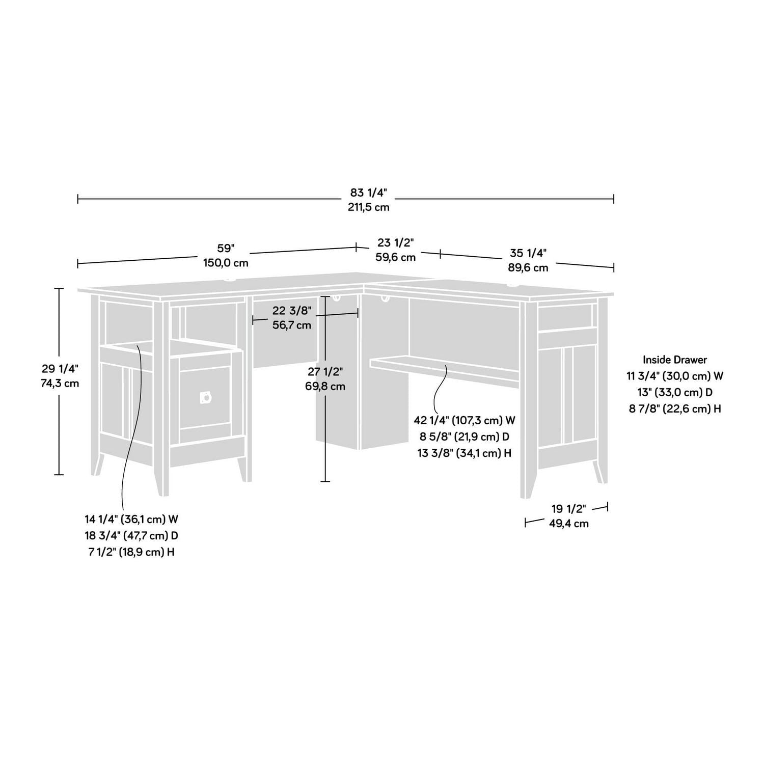 Sauder August Hill L-Desk in Mystic Oak Finish