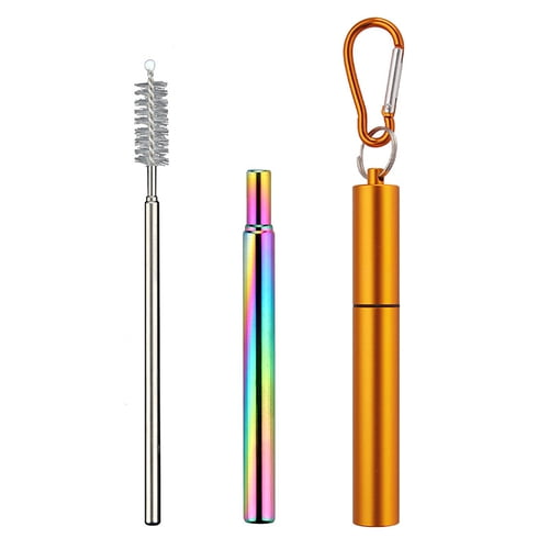 Collapsible Stainless Steel Travel Straw - Reusable Telescopic Drinking Straw With Case & Brush