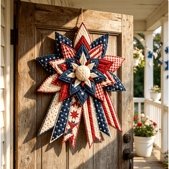 Autumn Front Door Decor DIY Kit, Quilted Patchwork Fabric Wreath, Rustic Farmhouse Door Bow Decoration for Fall Thanksgiving Decorations
