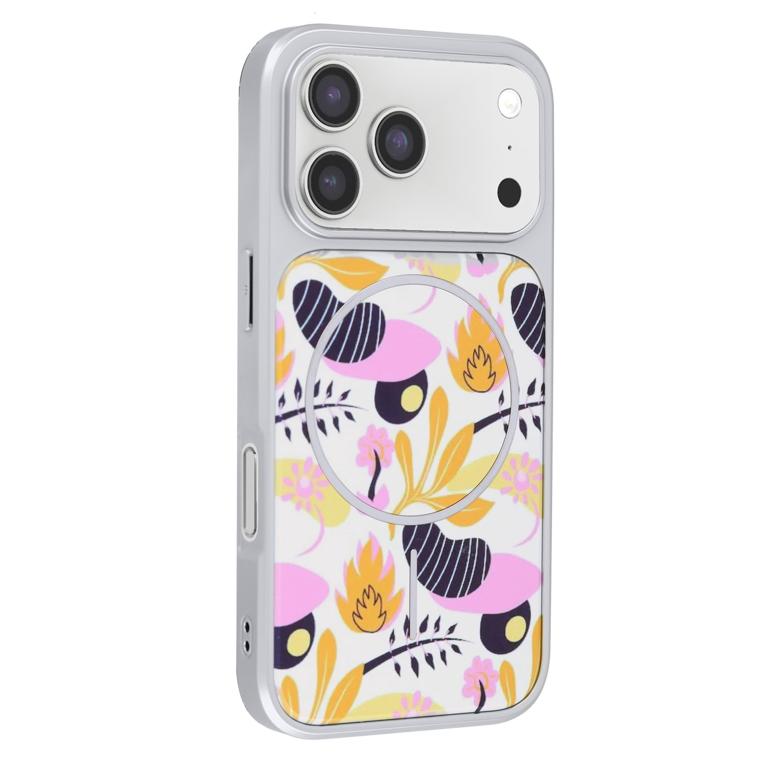 Dual Layer Floral Phone Case Compatible with MagSafe for iPhone 17 Pro Max - White