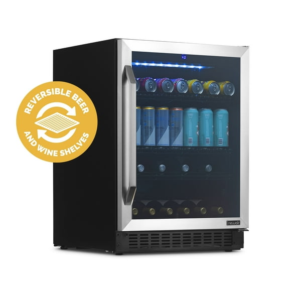 Newair 24” Wine and Beverage Fridge with Reversible FlipShelf™ Racks 179 Can or 49 Bottle