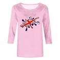 thumbnail image 4 of WREESH Womens Great Britain Uk Flag T-Shirts Fashion Printed T-Shirt 3/4 Length Sleeve Blouse Patriotic Basic Graphic Tees Crewneck Casual Tops Pink, 4 of 5