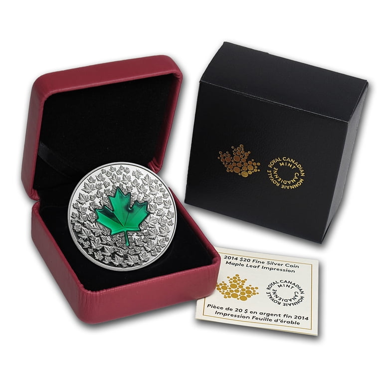 2014 Canada 1 oz Silver $20 Maple Leaf Impression (Green Enamel 2014 Canada 1 oz Silver $20 Maple Leaf Impression (Green Enamel