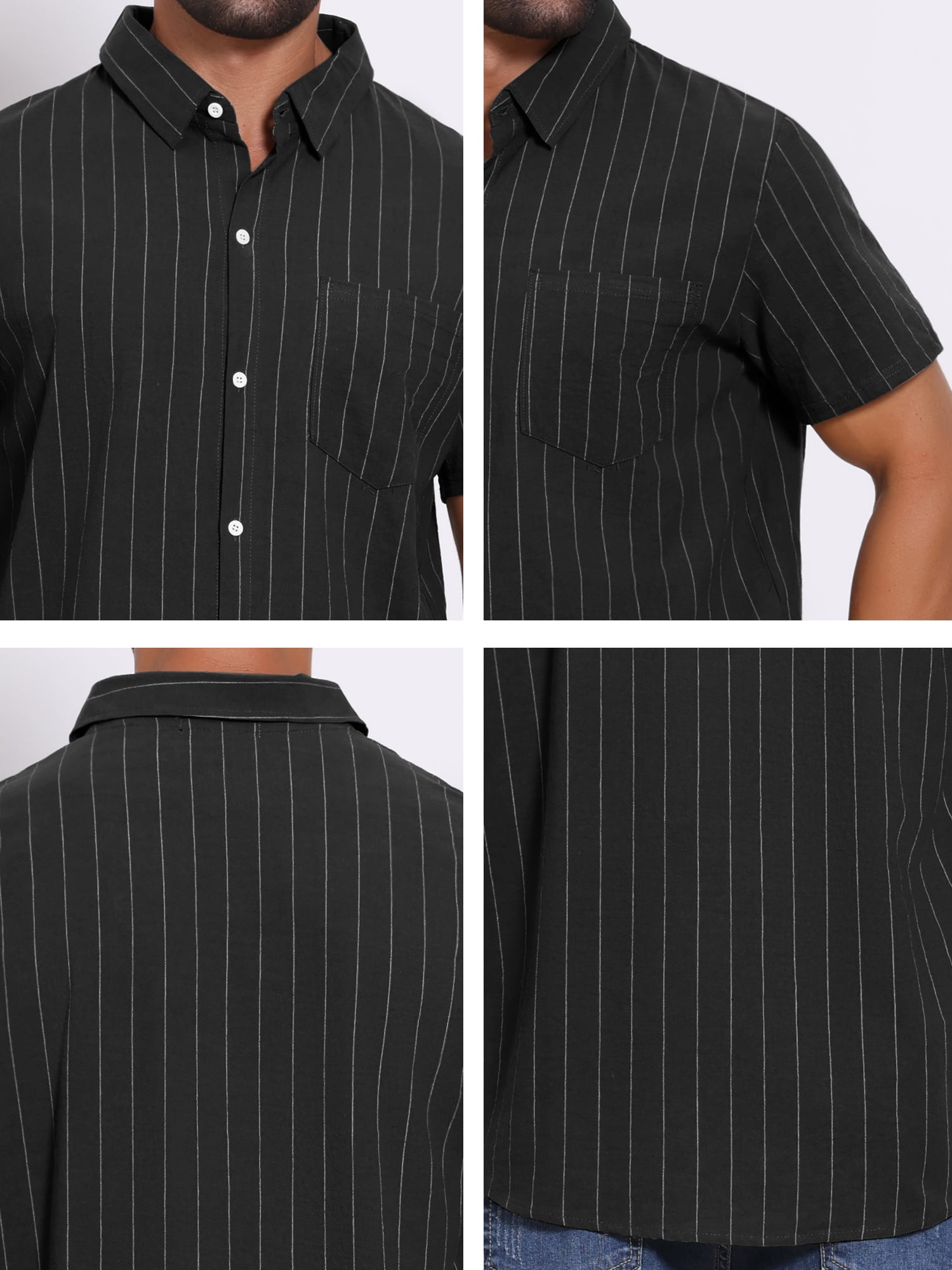 DARING DIVA Men's Point Collar Short Sleeve Button Down Stripes Shirts L Black