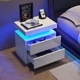 thumbnail image 2 of LED Nightstand, Night Stand with Sliding Top Storage, 2-Drawers High Gloss Bedside Table, Modern End Table for Bedroom, Matte White, 2 of 7