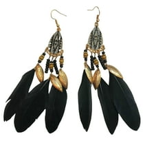 Feather Earrings for Women Vintage Boho Earrings Long Feather Earrings Black Feather Tassel Earrings Western Bohemian Jewelry for Women