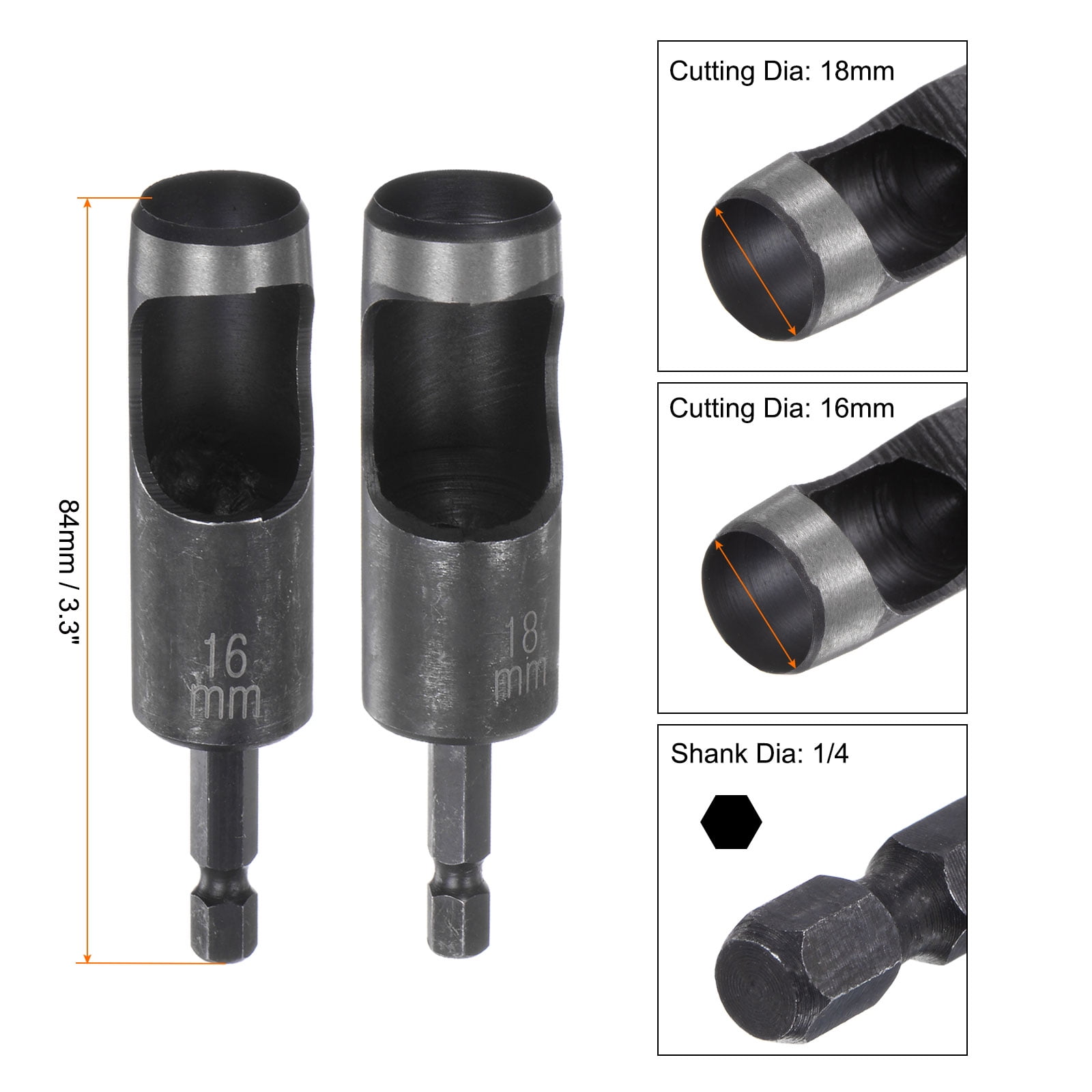 Uxcell 4pack 16mm,18mm Leather Hollow Hole Punch with 1/4" Hex Shank for Drill, Belt Hole Punch Punching Cutter Tool