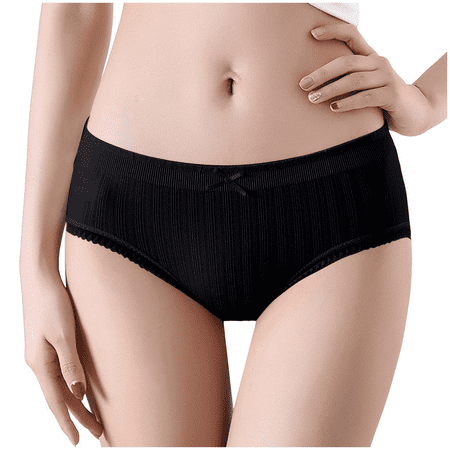 Fulorrnie Mid Rise Lace Trimmed Women s Panties Comfort Fit Waistband Breathable Brief Everyday Underwear  Black  One Size