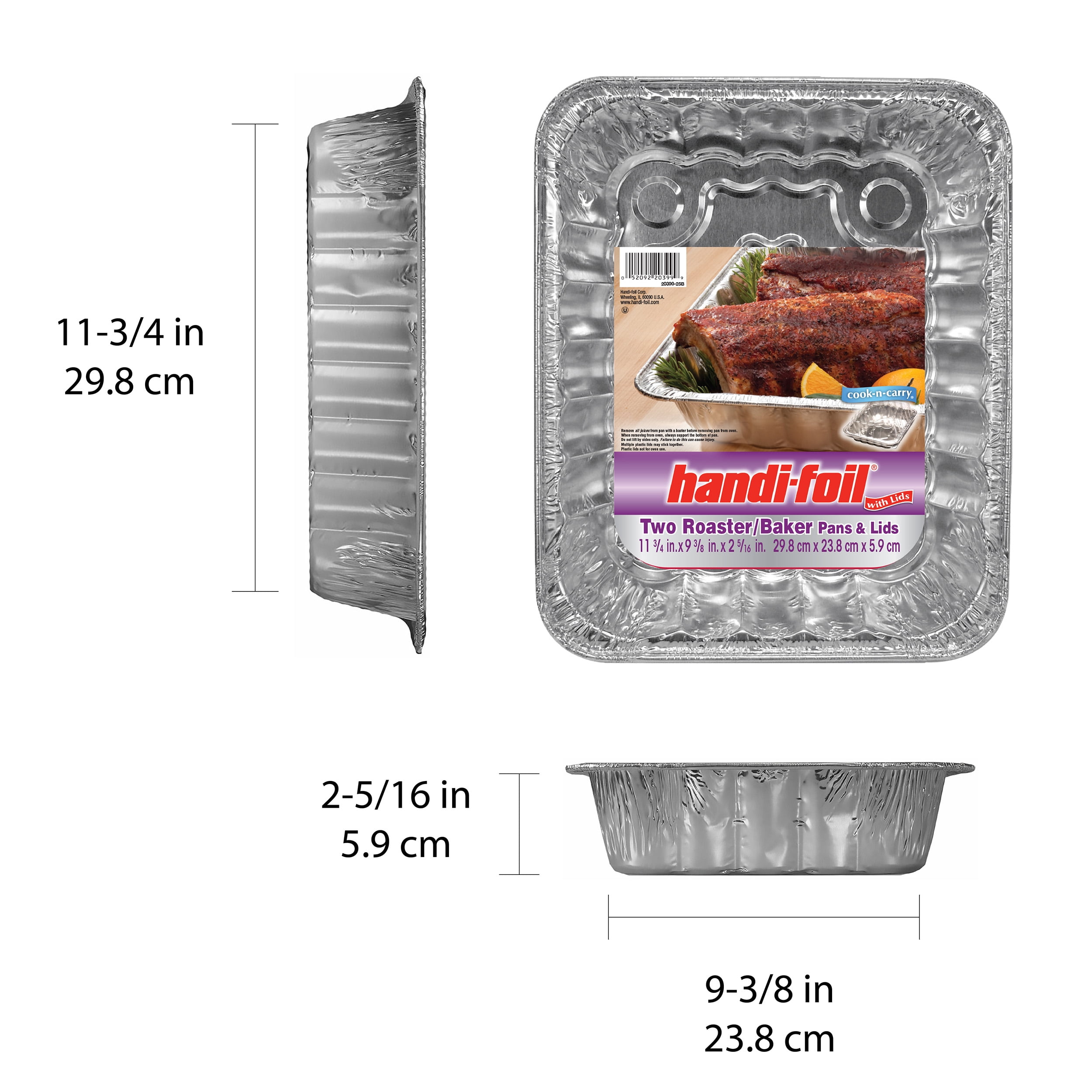 (3 pack) Handi-Foil Large Aluminum Roaster Baker Pans with Lids, 2 Count