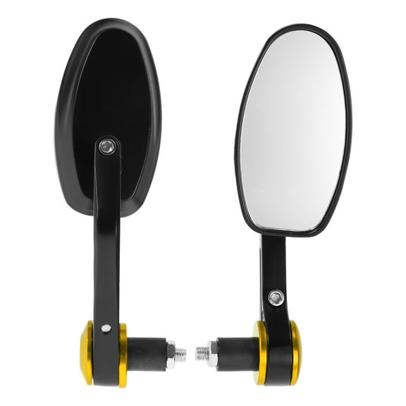 Unique Bargains 1set M8 Universal Motorcycle Rear View Mirrors Bar End Side Mirrors Mount Adjustable Aluminum Black Gold Tone Oval Shape