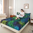 thumbnail image 4 of jejeloiu Green Plam Leaves Bed Sheets,Tropical Botanical King Sheets,Monstera Leaf Plant Sheet Set For Men Women,Ultra Soft Home Decor,4 Pieces, 4 of 7