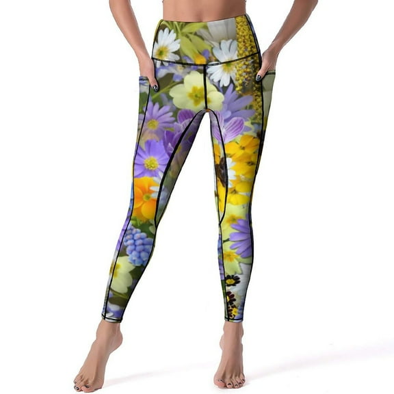 Elegant Daisy Leggings White Flower Print Push Up Yoga Pants Stretch Yoga Legging Female Graphic Running Sports Tights