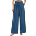 thumbnail image 3 of Women Tie Waist Pleated Wide Leg Trousers Sevevn High Waist Flowy Loose Fit Dress Pants With Side Pockets, Varied Solid Color Options For Office Work Dating Vacation And Everyday Casual Dressing, 3 of 7