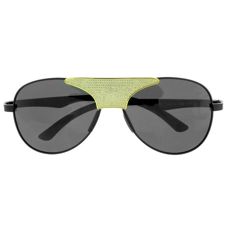Iced Out Aviator Style Sunglasses Black Lenses Gold Tone Lab Created Cubic Zirconias UV Protection