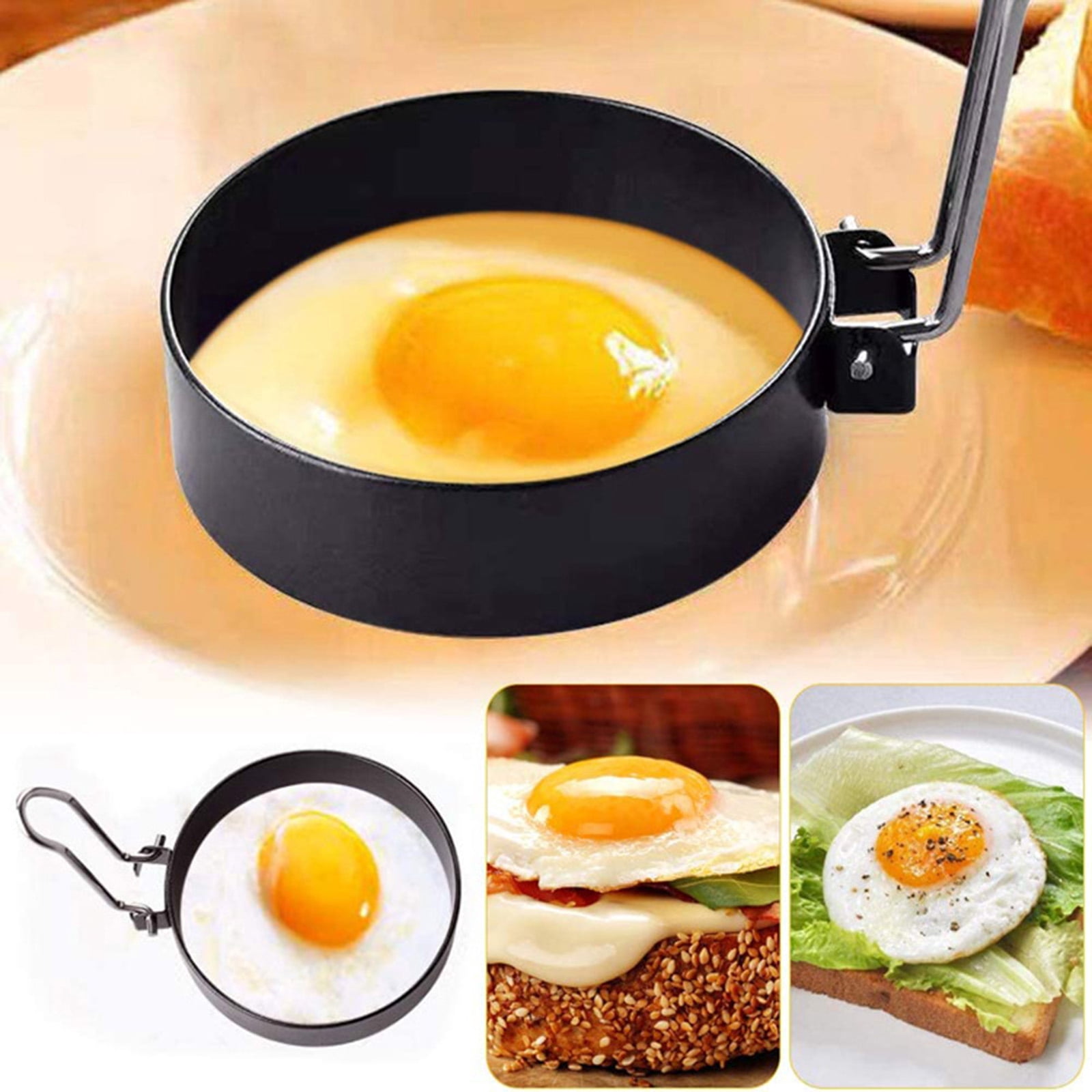 Lot 4 Moules Anneaux Œufs Pro – Forme Parfaite Pour Œufs Au Plat, Crêpes, Sandwichs & Hamburgers – Avec Poignée